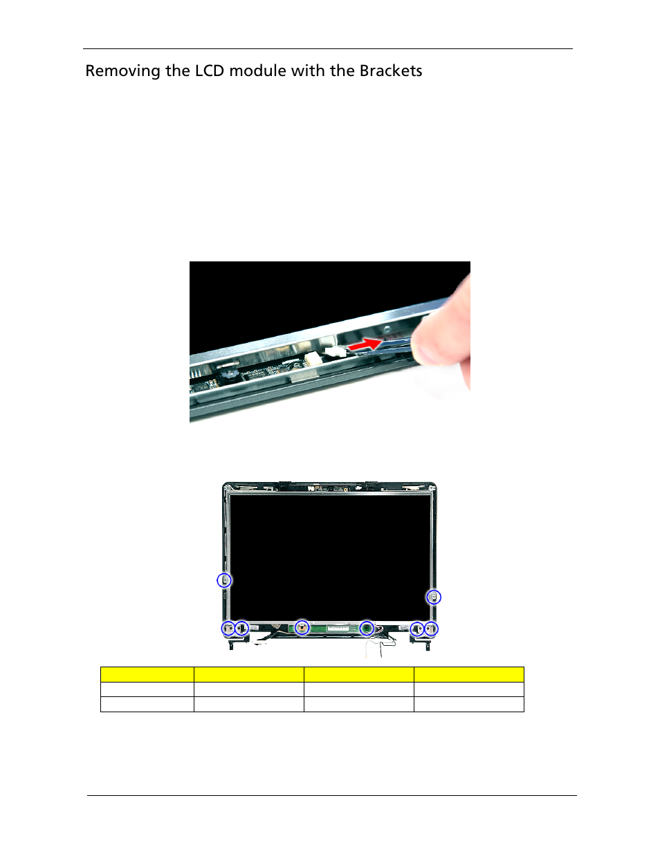 Removing the lcd module with the brackets | Acer 5530 User Manual | Page 106 / 176