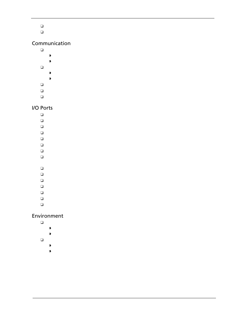 Communication, I/o ports, Environment | Acer 5530 User Manual | Page 12 / 176