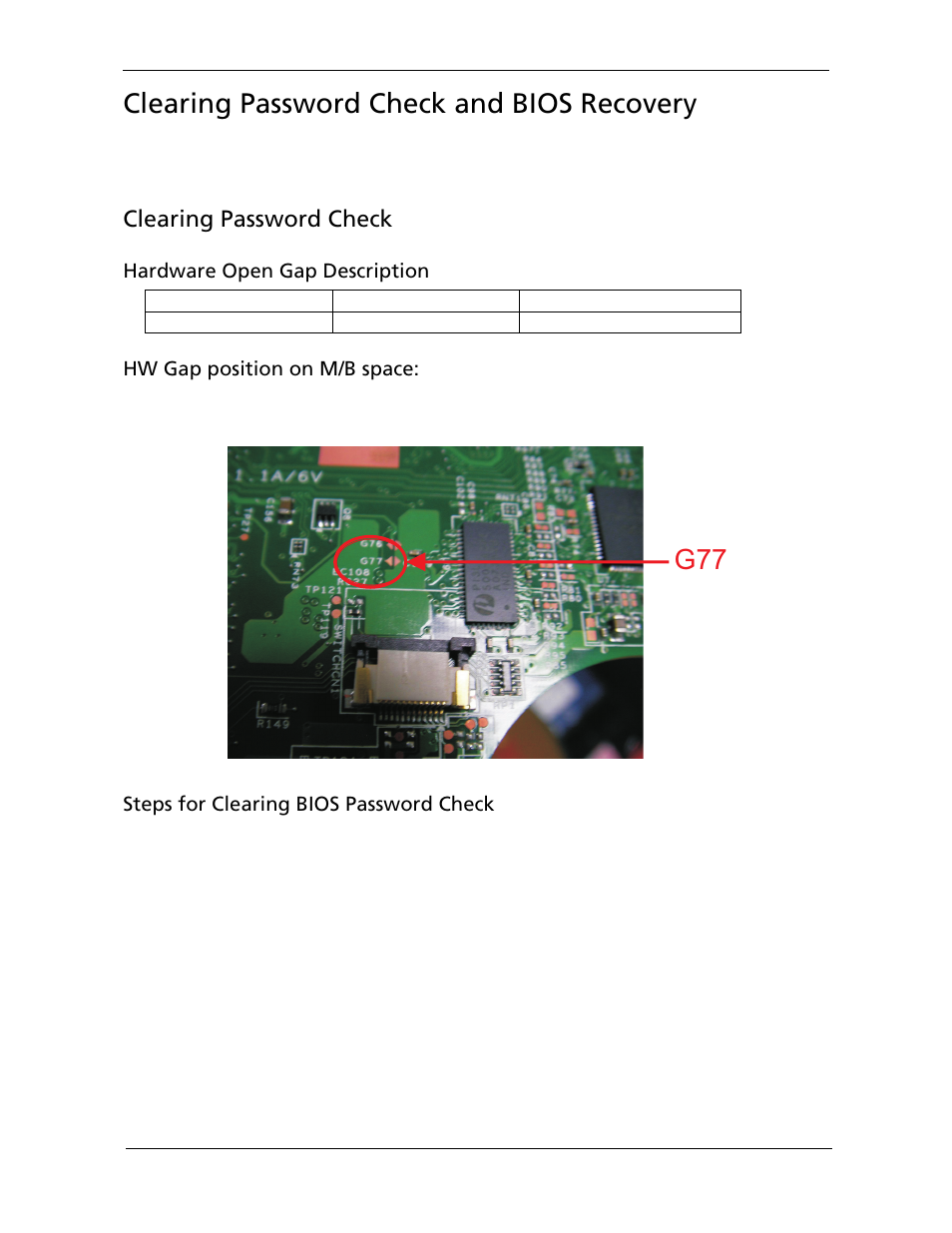 Clearing password check and bios recovery, Clearing password check, Steps for clearing bios password check | Acer 5530 User Manual | Page 135 / 176