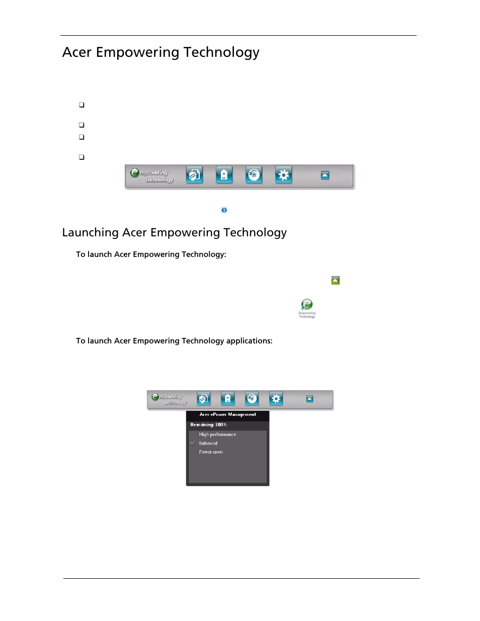 Acer empowering technology, Launching acer empowering technology | Acer 5530 User Manual | Page 28 / 176