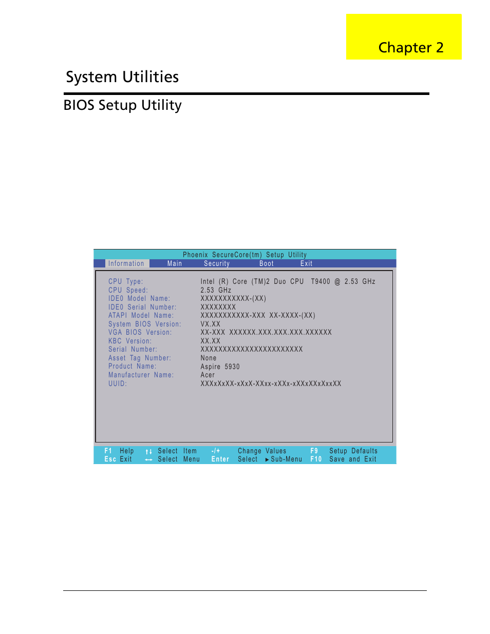 System utilities, Bios setup utility, Chapter 2 | Acer 5530 User Manual | Page 47 / 176