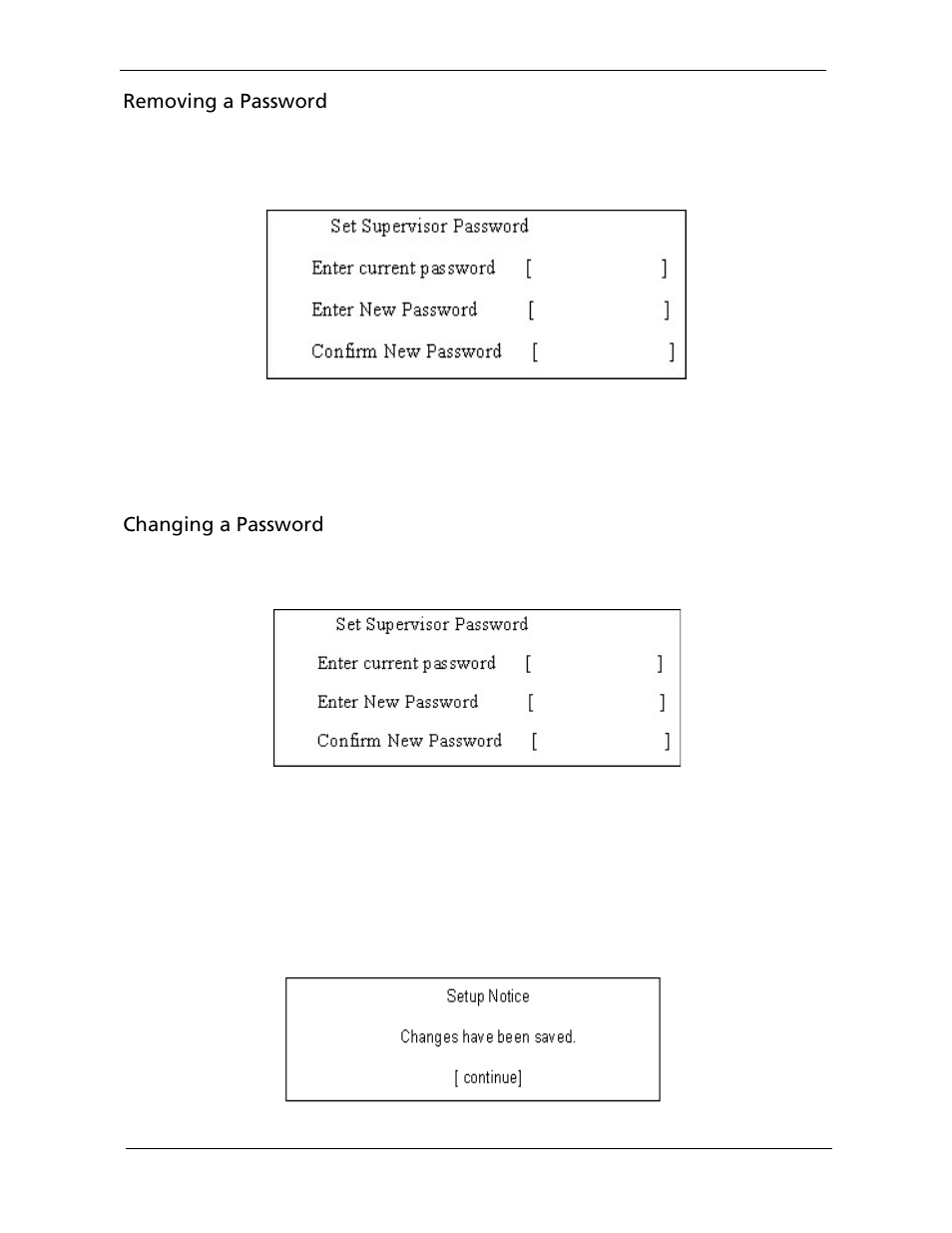 Removing a password, Changing a password | Acer 5530 User Manual | Page 54 / 176