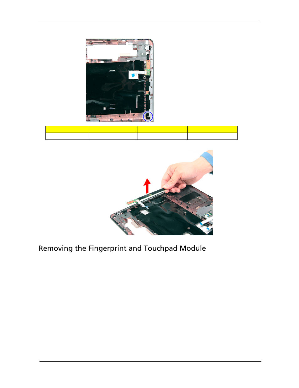 Removing the fingerprint and touchpad module | Acer 5530 User Manual | Page 94 / 176