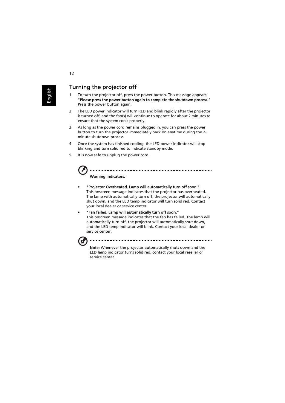 Turning the projector off | Acer PROJECTOR P7203 User Manual | Page 22 / 62
