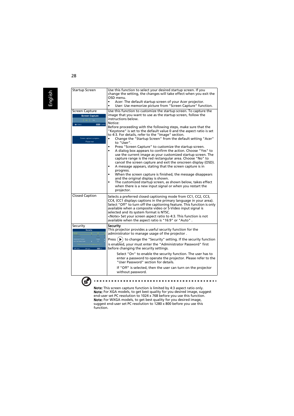 En gl ish | Acer PROJECTOR P7203 User Manual | Page 38 / 62