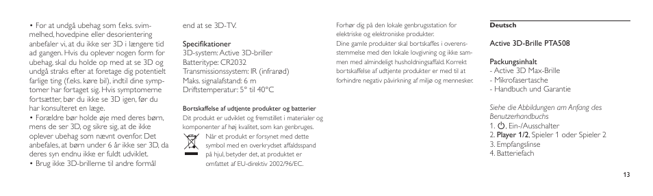 Philips Lunettes 3D Active User Manual | Page 13 / 88