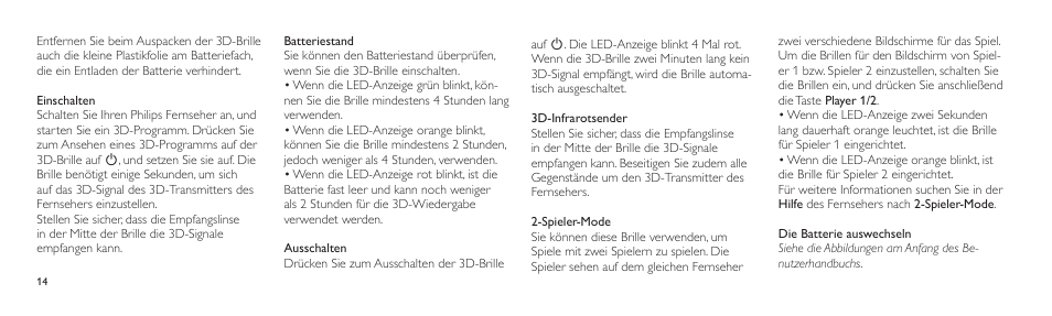 Philips Lunettes 3D Active User Manual | Page 14 / 88
