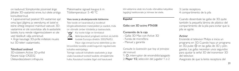 Philips Lunettes 3D Active User Manual | Page 21 / 88