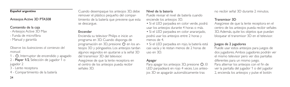 Philips Lunettes 3D Active User Manual | Page 24 / 88