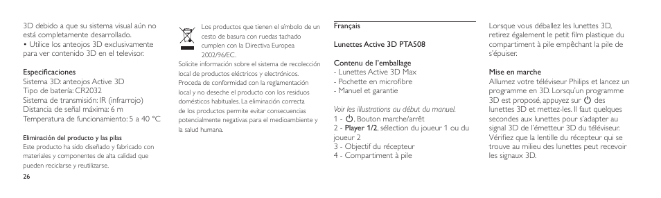 Philips Lunettes 3D Active User Manual | Page 26 / 88