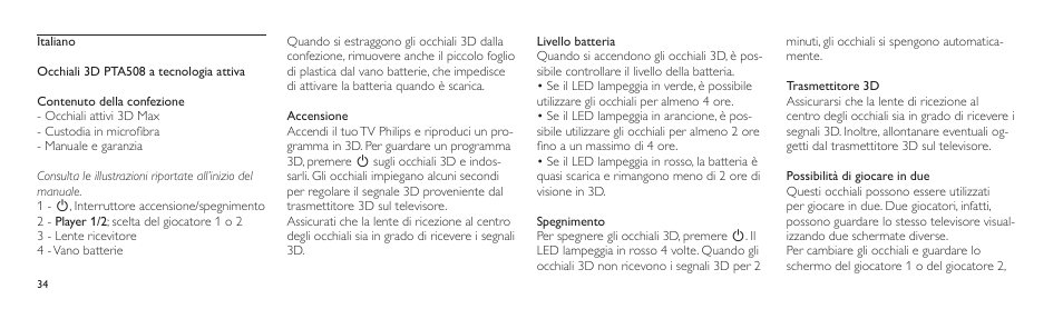 Philips Lunettes 3D Active User Manual | Page 34 / 88