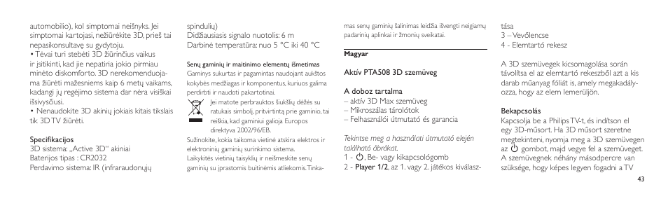 Philips Lunettes 3D Active User Manual | Page 43 / 88