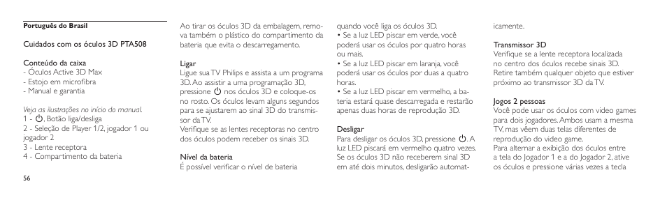 Philips Lunettes 3D Active User Manual | Page 56 / 88