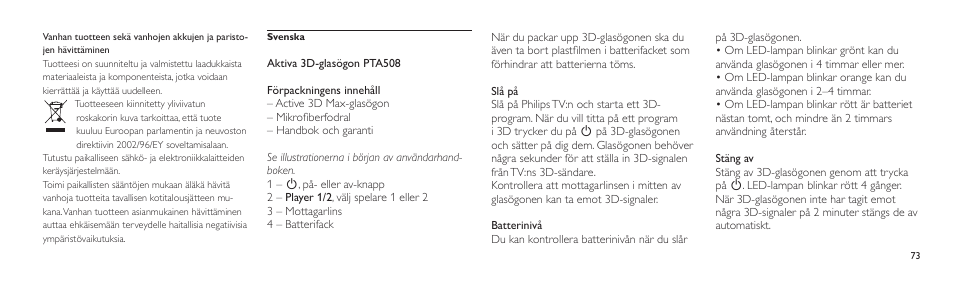 Philips Lunettes 3D Active User Manual | Page 73 / 88