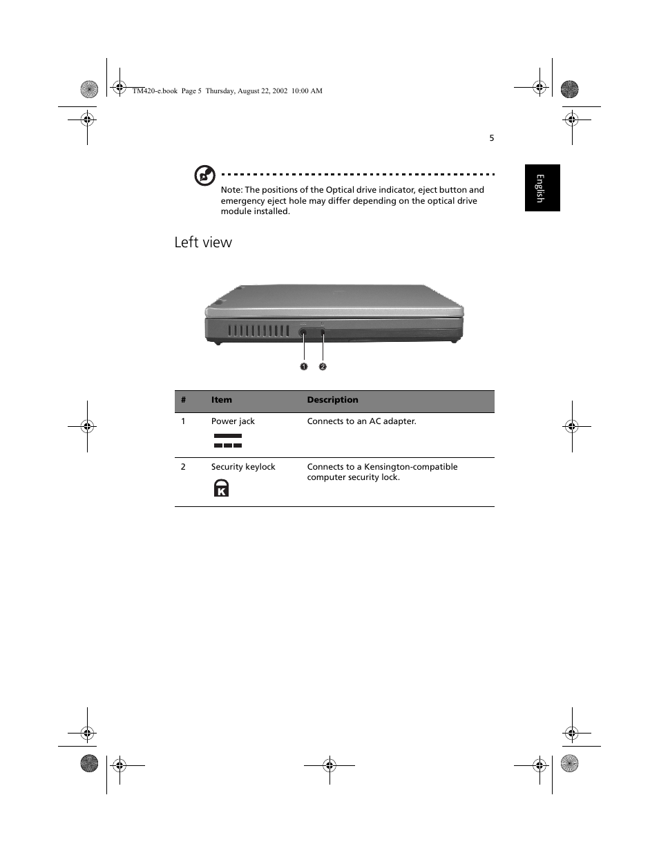 Left view | Acer 420 series User Manual | Page 13 / 78