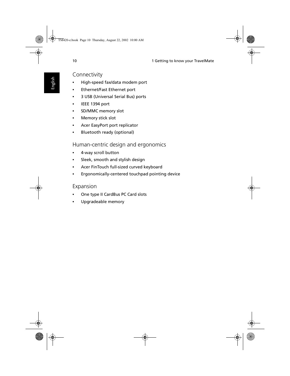 Connectivity, Human-centric design and ergonomics, Expansion | Acer 420 series User Manual | Page 18 / 78