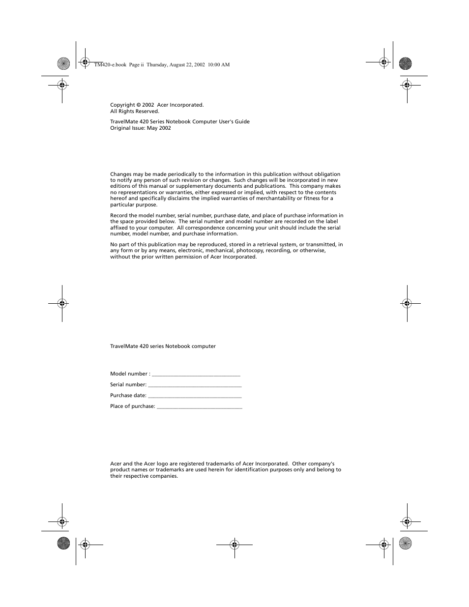 Acer 420 series User Manual | Page 2 / 78