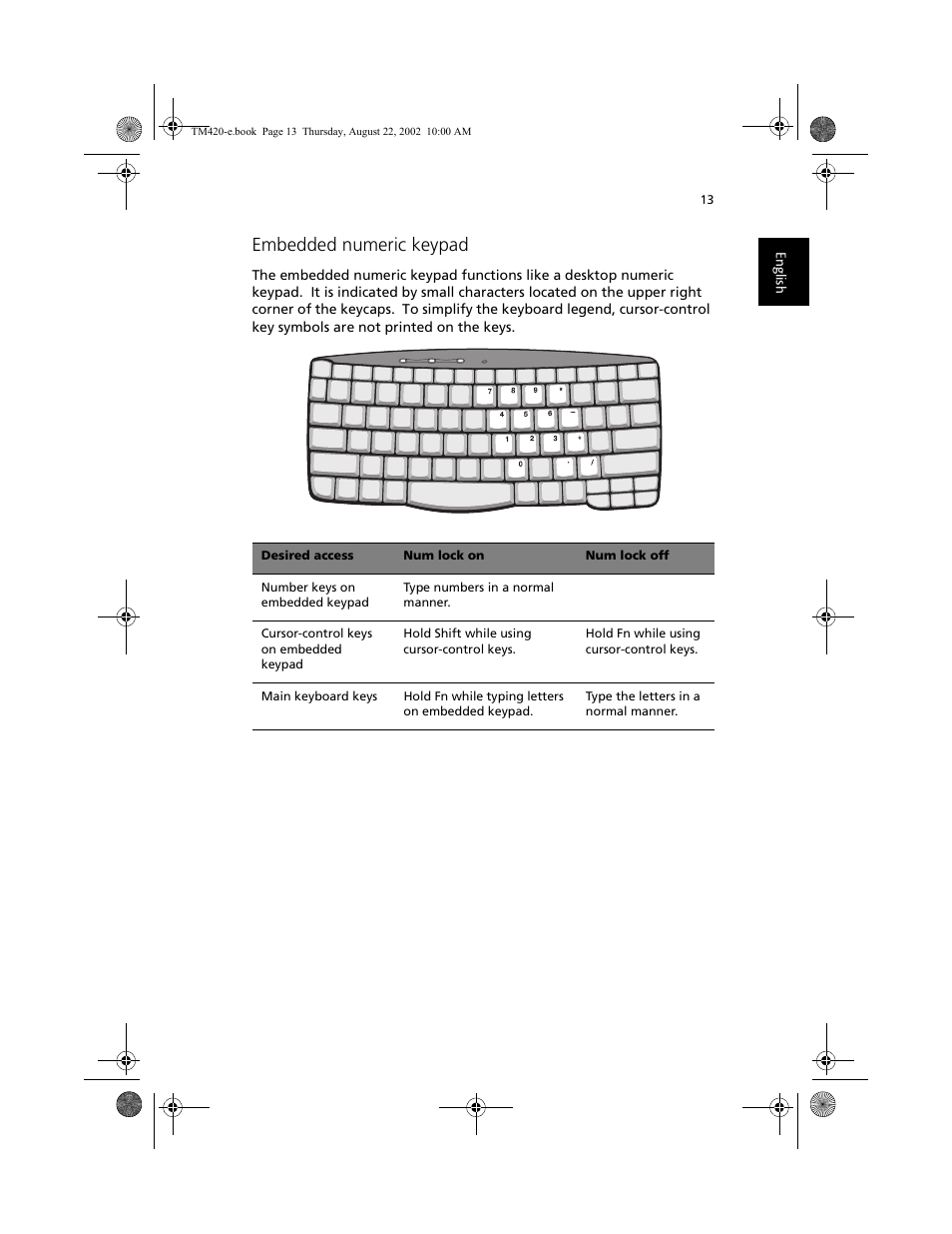 Embedded numeric keypad | Acer 420 series User Manual | Page 21 / 78