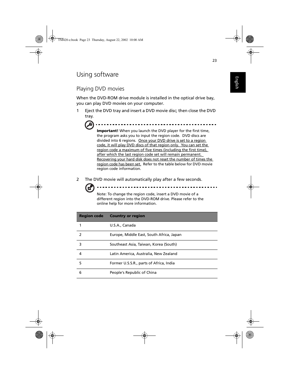 Using software, Playing dvd movies | Acer 420 series User Manual | Page 31 / 78