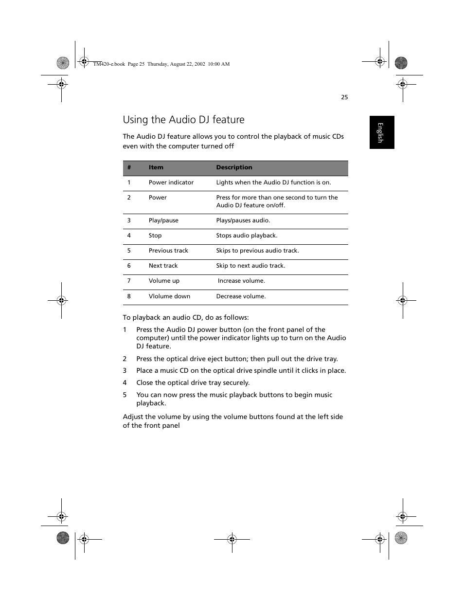 Using the audio dj feature | Acer 420 series User Manual | Page 33 / 78