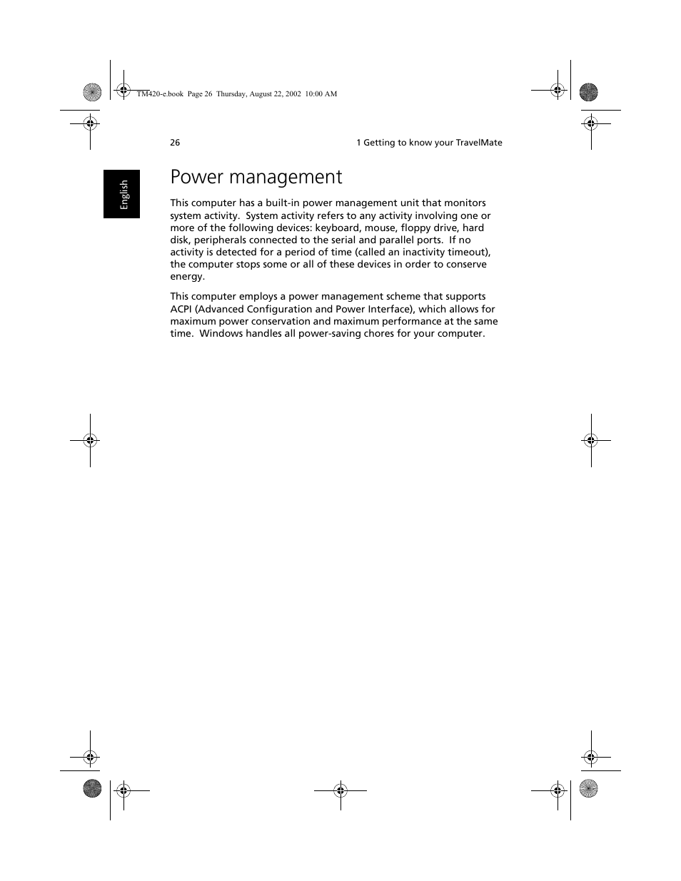 Power management | Acer 420 series User Manual | Page 34 / 78