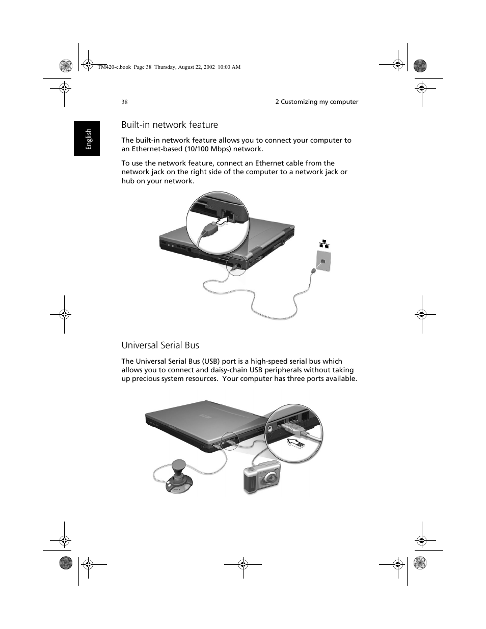 Built-in network feature, Universal serial bus | Acer 420 series User Manual | Page 46 / 78