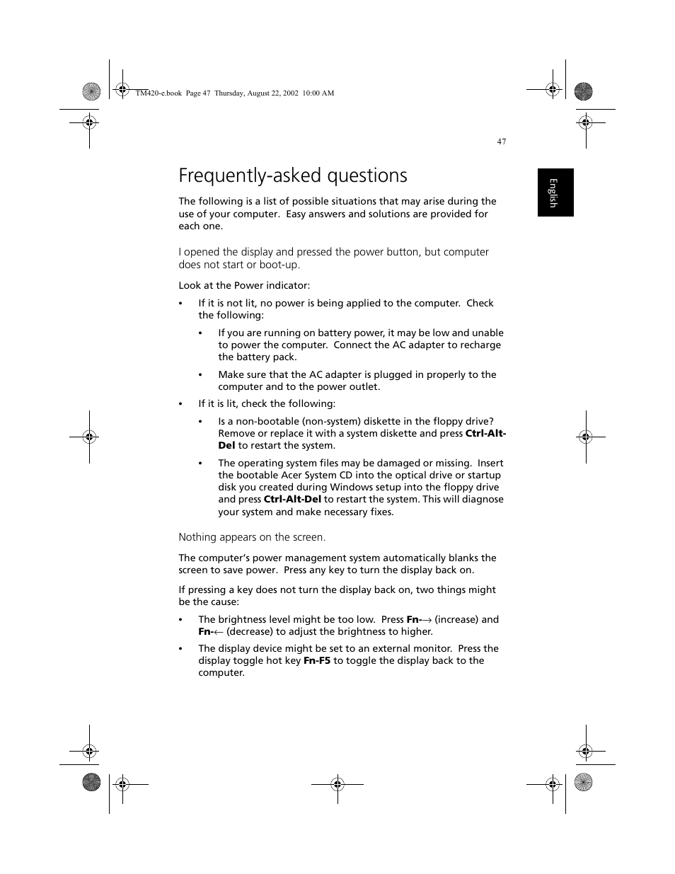 Frequently-asked questions | Acer 420 series User Manual | Page 55 / 78