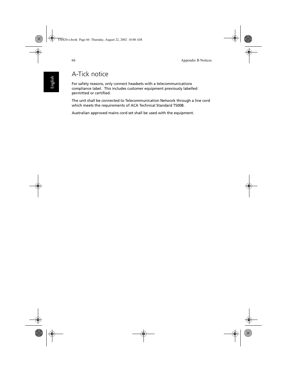 A-tick notice | Acer 420 series User Manual | Page 74 / 78