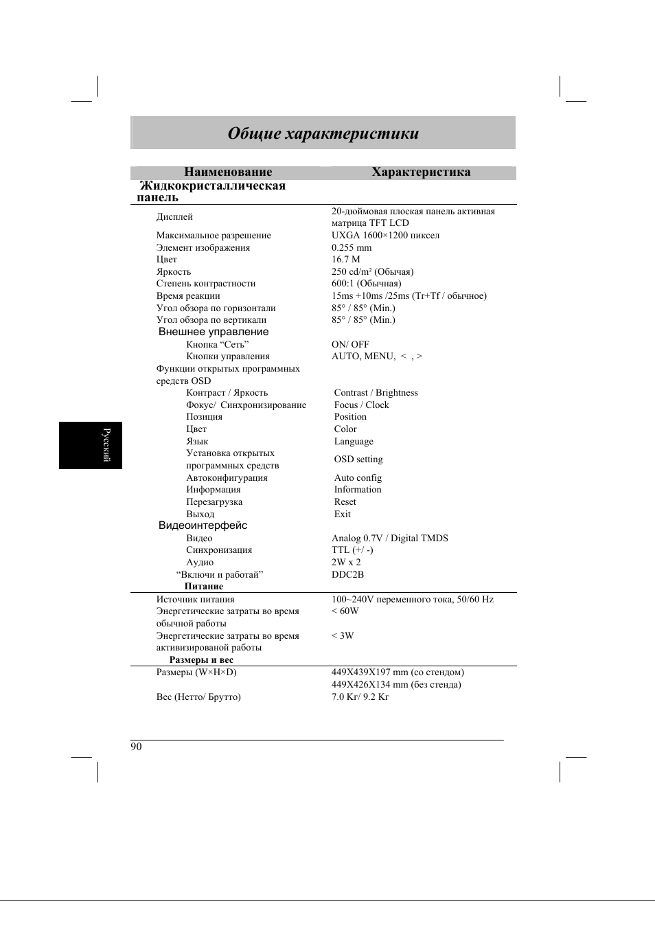 Общие характеристики | Acer AL2021 User Manual | Page 90 / 130