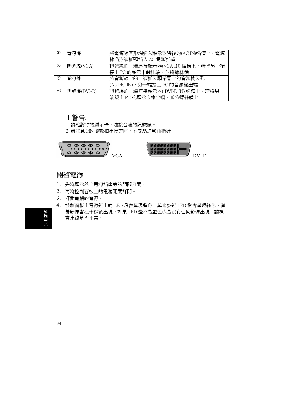 開啟電源 | Acer AL2021 User Manual | Page 94 / 130