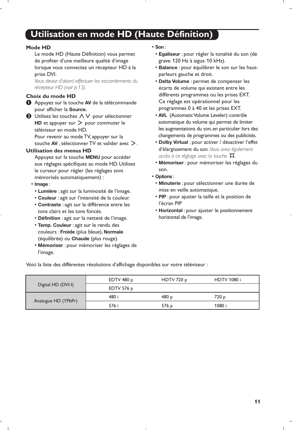 Utilisation en mode hd (haute définition) | Philips Téléviseur à écran large User Manual | Page 29 / 62