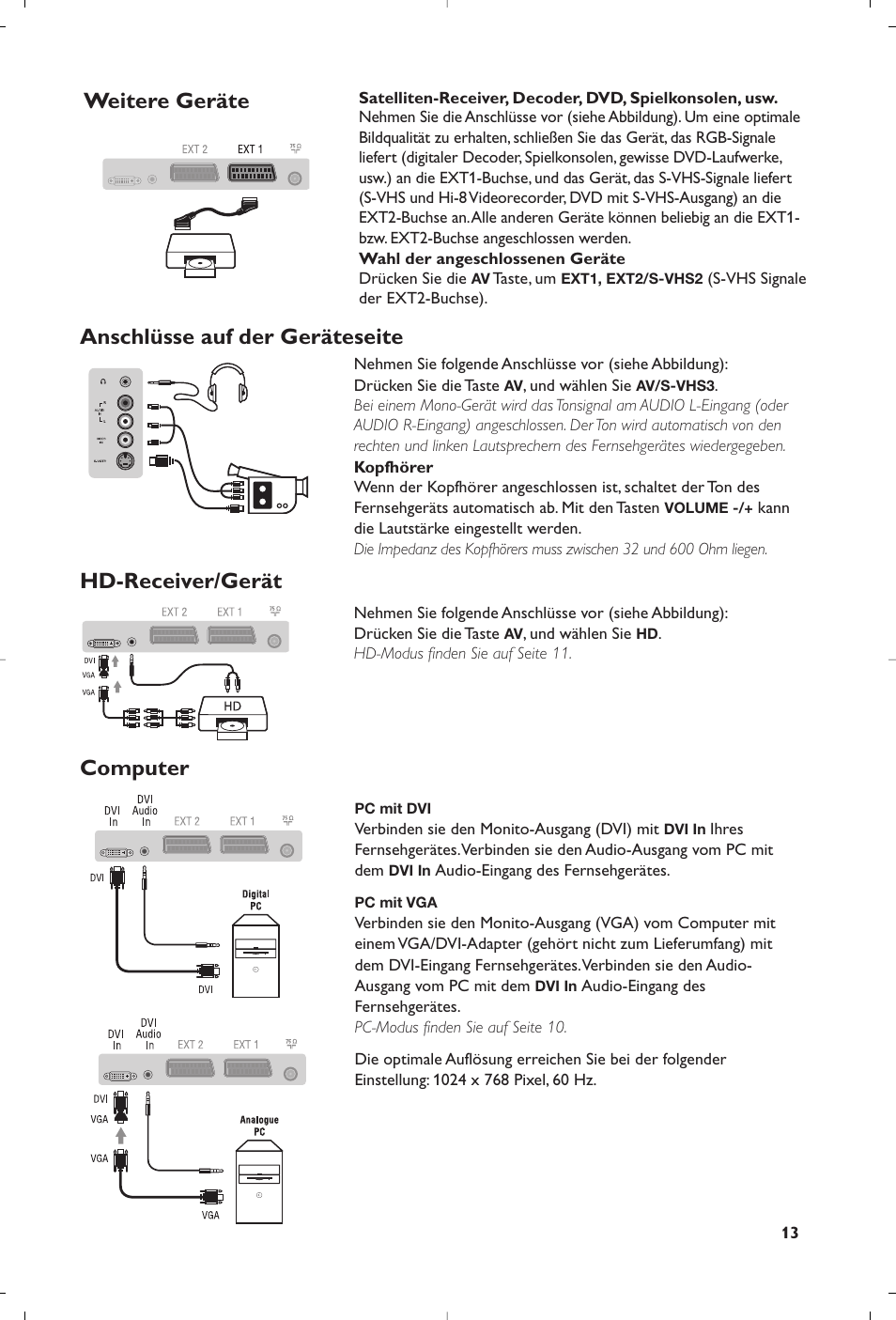 Weitere geräte hd-receiver/gerät computer, Anschlüsse auf der geräteseite | Philips Téléviseur à écran large User Manual | Page 59 / 62