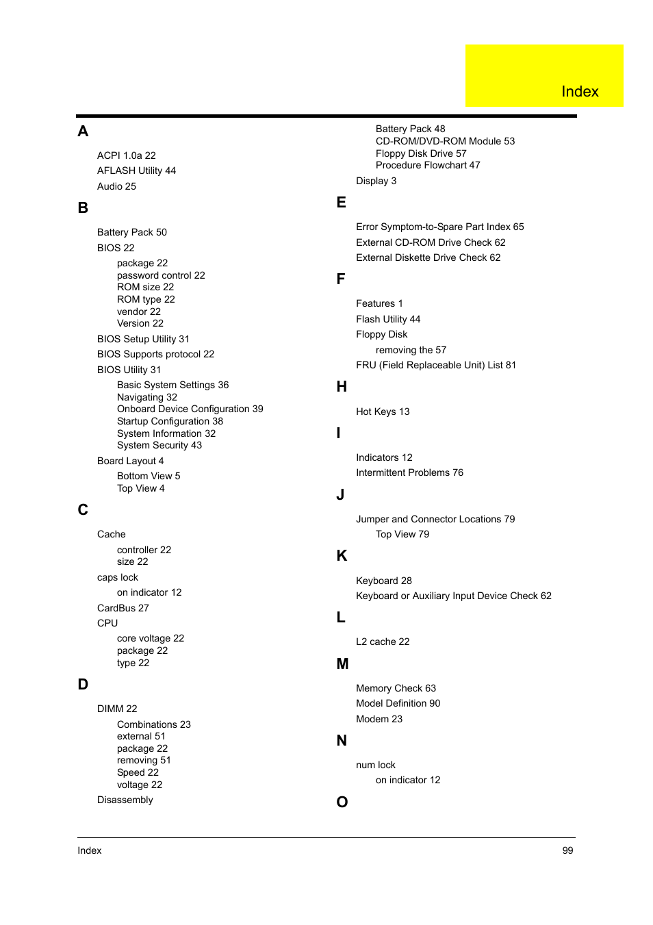 Index, Oindex | Acer 3000 User Manual | Page 107 / 109