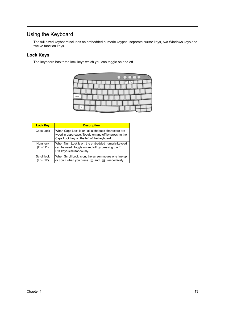 Using the keyboard, Lock keys | Acer 3000 User Manual | Page 21 / 109