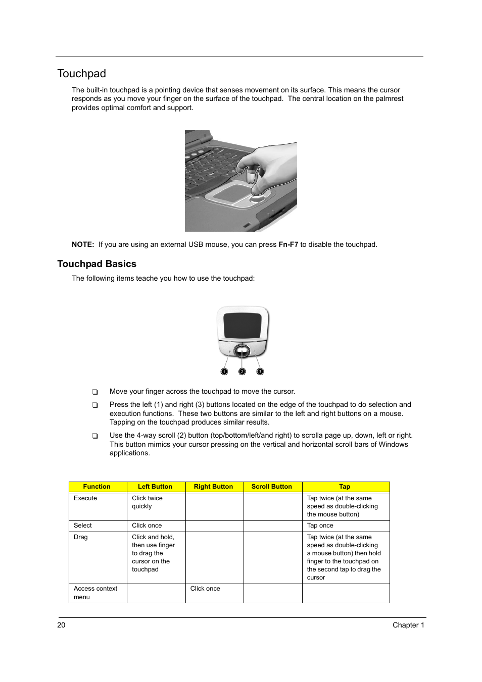 Touchpad, Touchpad basics | Acer 3000 User Manual | Page 28 / 109