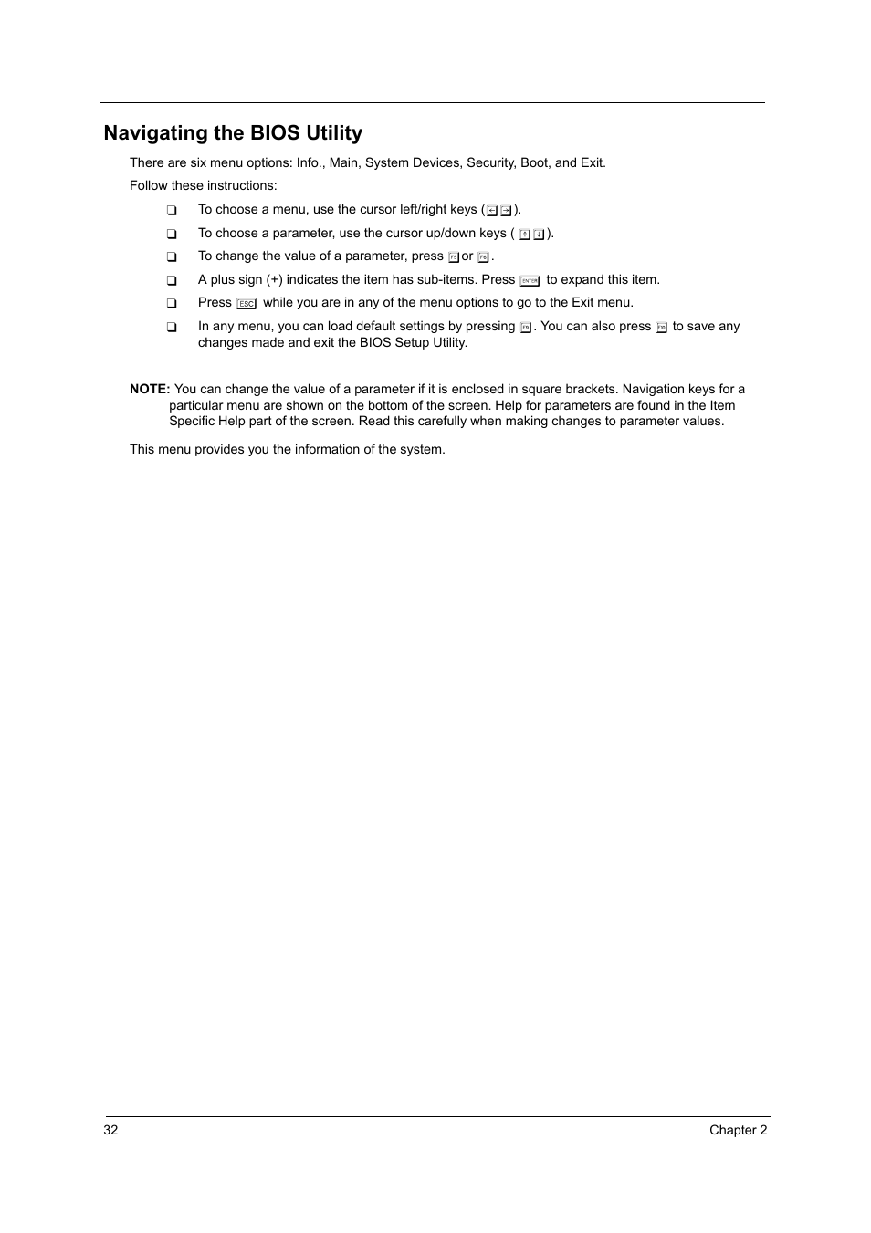 Navigating the bios utility | Acer 3000 User Manual | Page 40 / 109