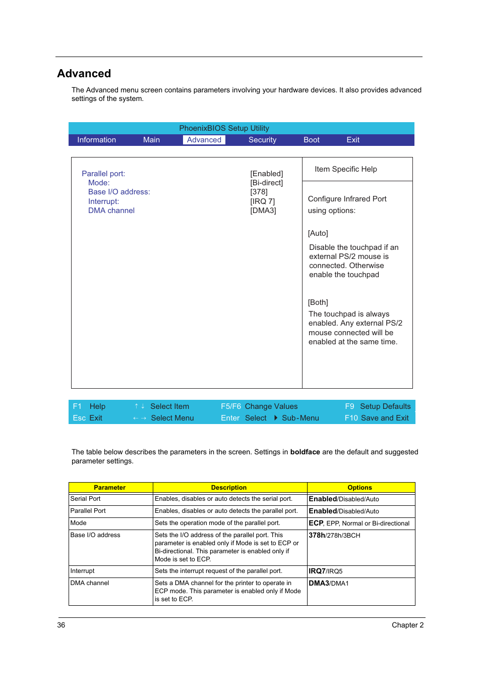 Advanced | Acer 3000 User Manual | Page 44 / 109