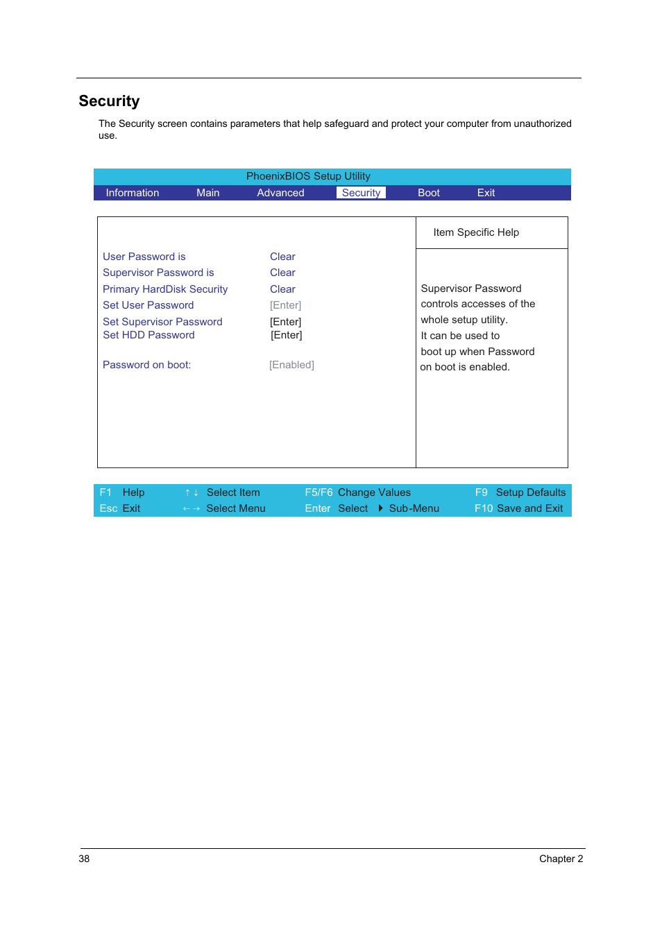Security | Acer 3000 User Manual | Page 46 / 109