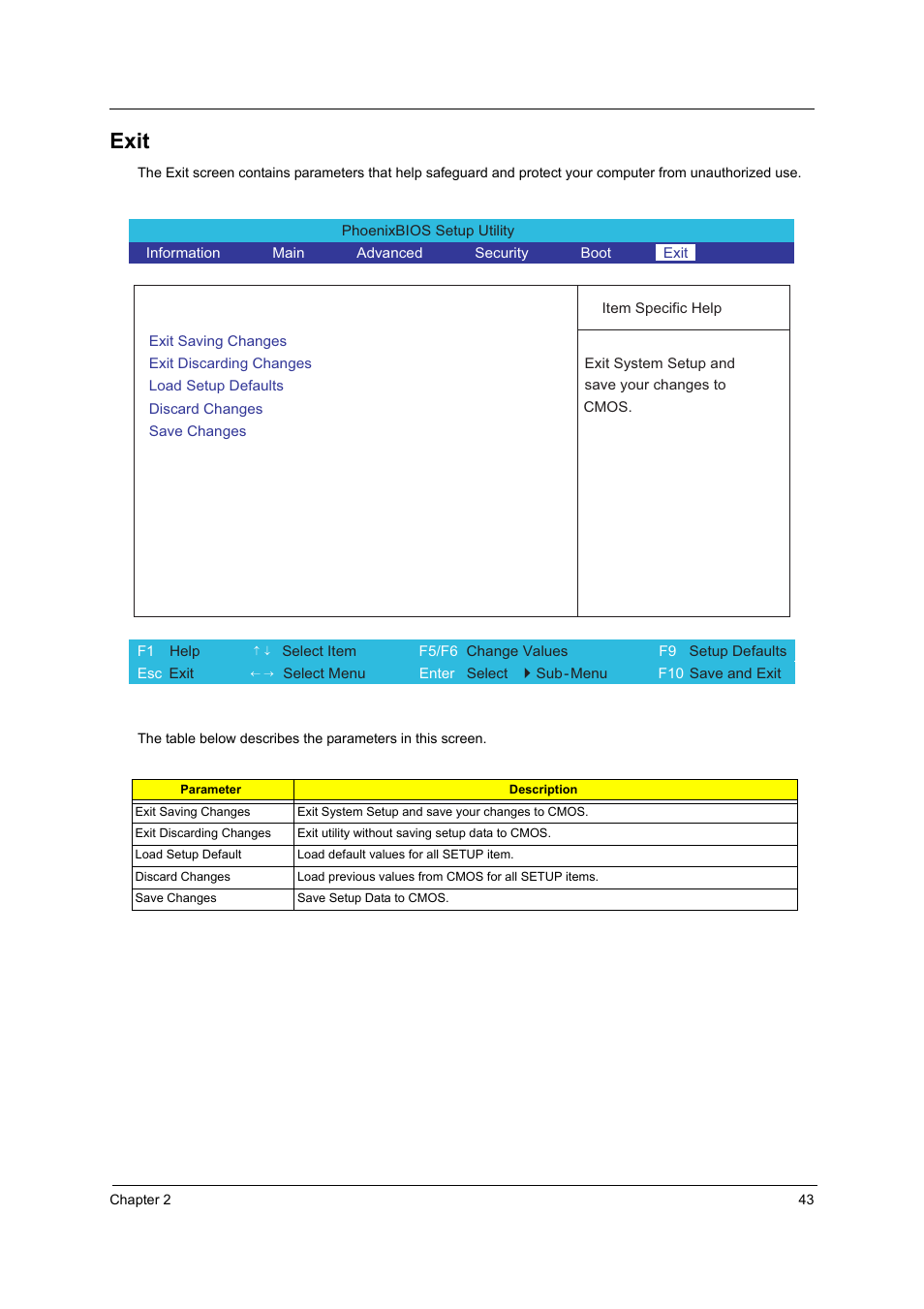 Exit | Acer 3000 User Manual | Page 51 / 109