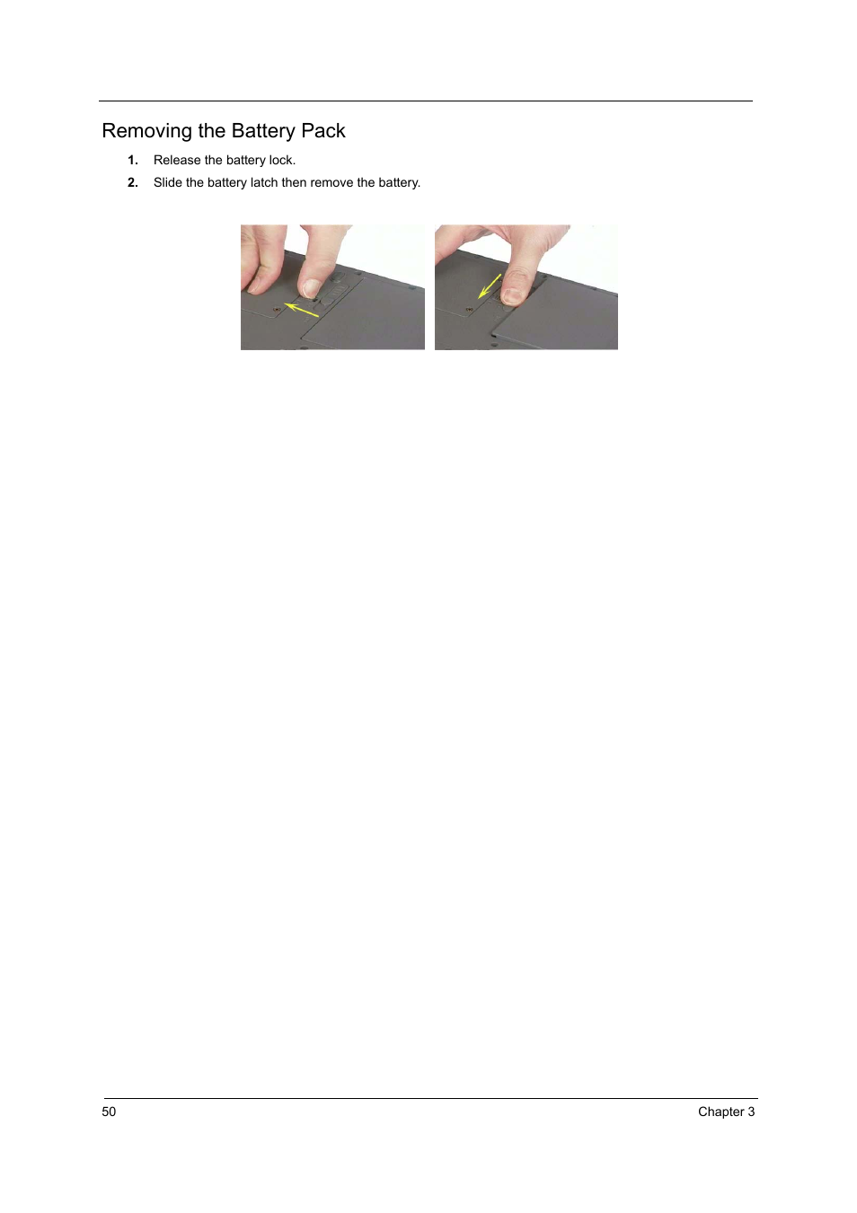Removing the battery pack | Acer 3000 User Manual | Page 58 / 109