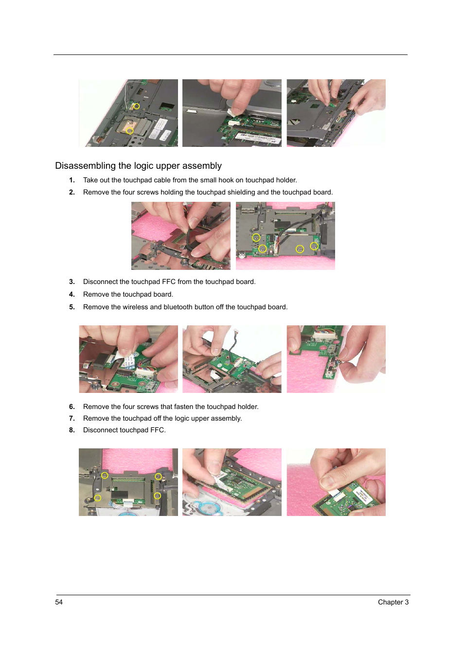 Disassembling the logic upper assembly | Acer 3000 User Manual | Page 62 / 109