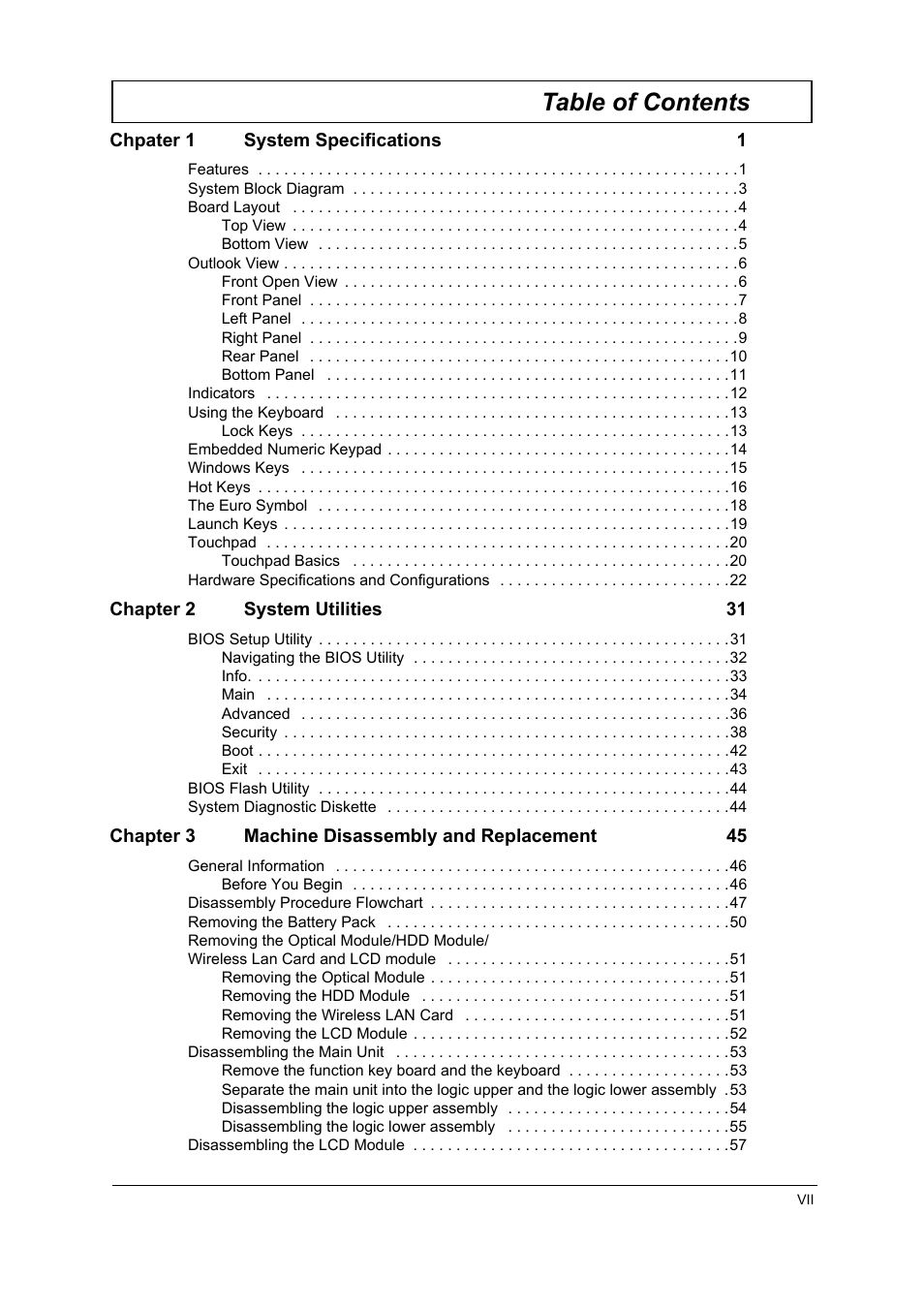 Acer 3000 User Manual | Page 7 / 109