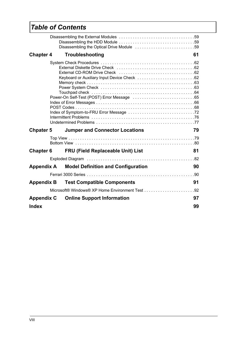 Acer 3000 User Manual | Page 8 / 109