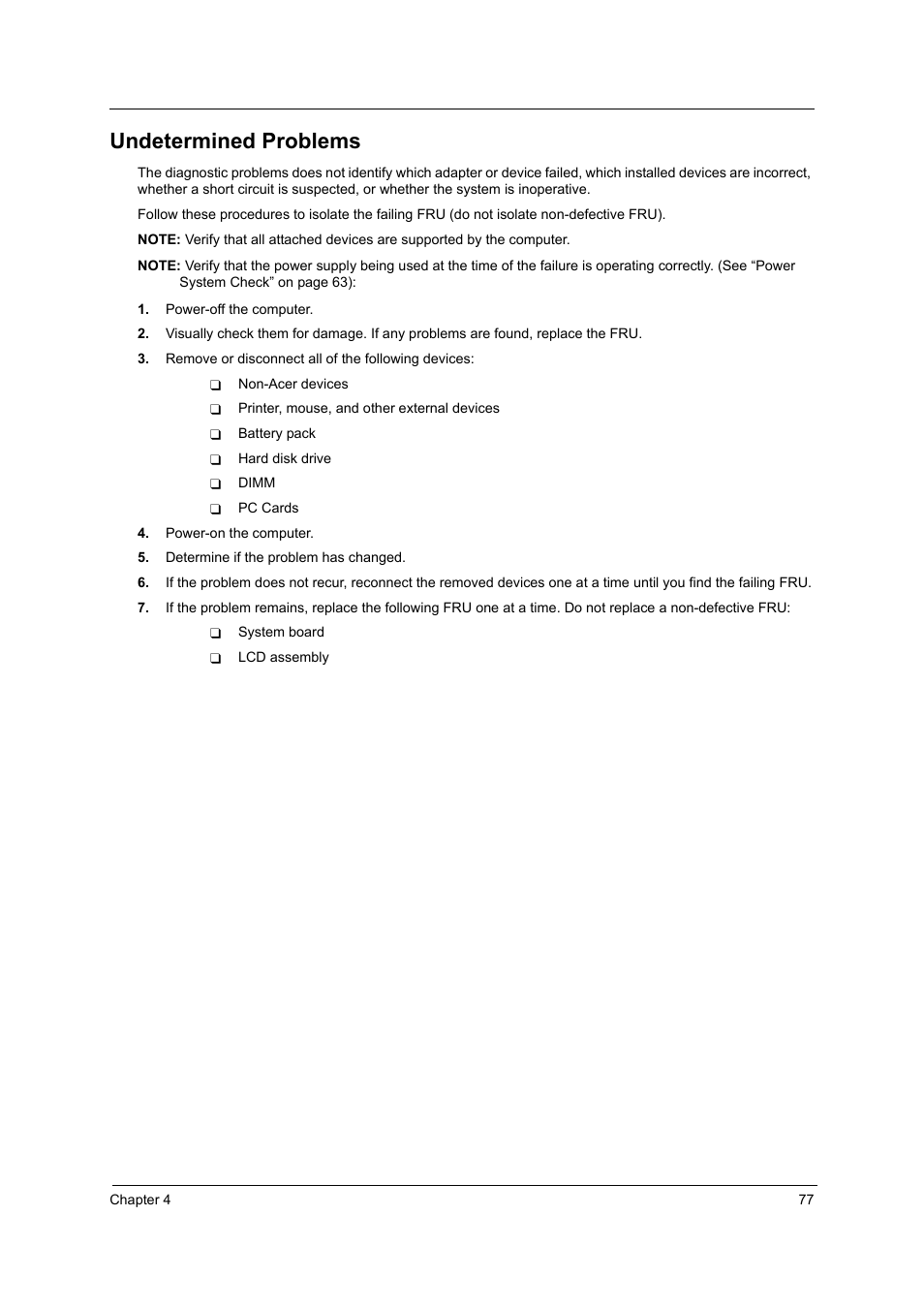 Undetermined problems | Acer 3000 User Manual | Page 85 / 109
