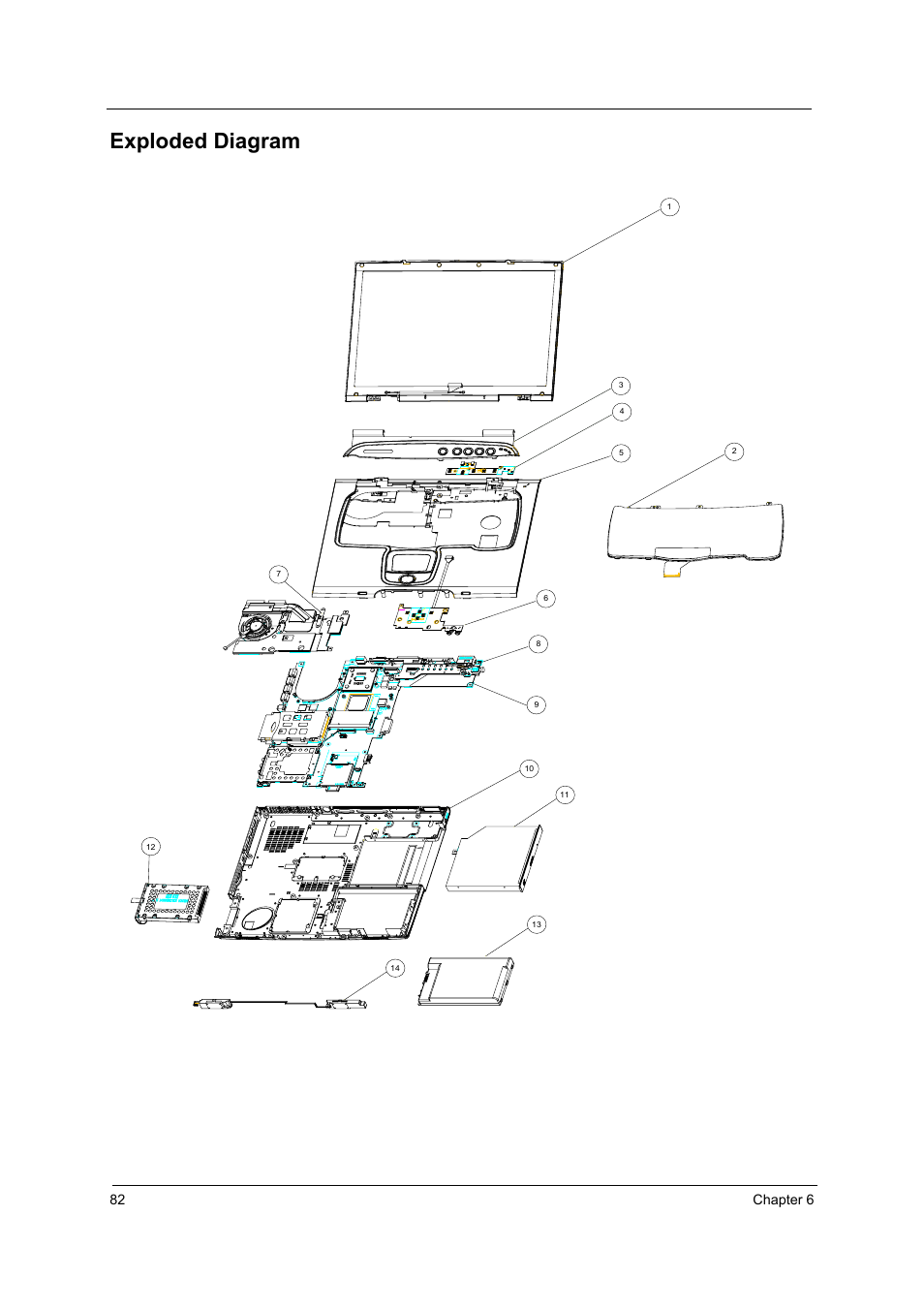 Exploded diagram, 82 chapter 6 | Acer 3000 User Manual | Page 90 / 109