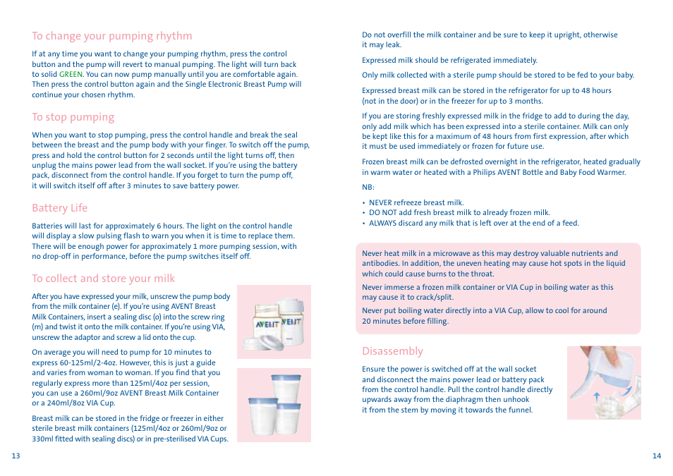 Disassembly, Battery life | Philips AVENT Tire-lait électronique User Manual | Page 7 / 29