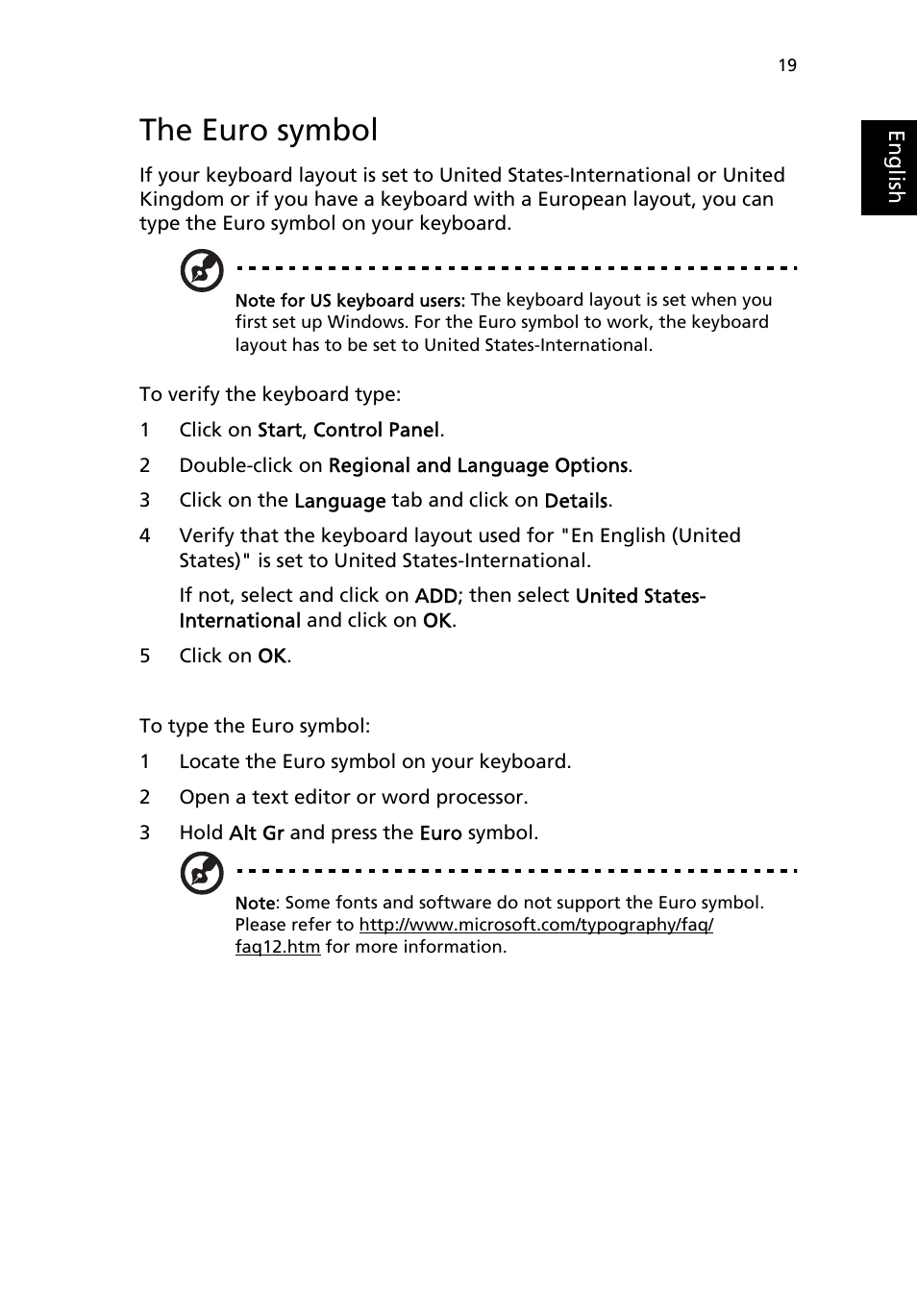 The euro symbol | Acer 3200 Series User Manual | Page 27 / 90