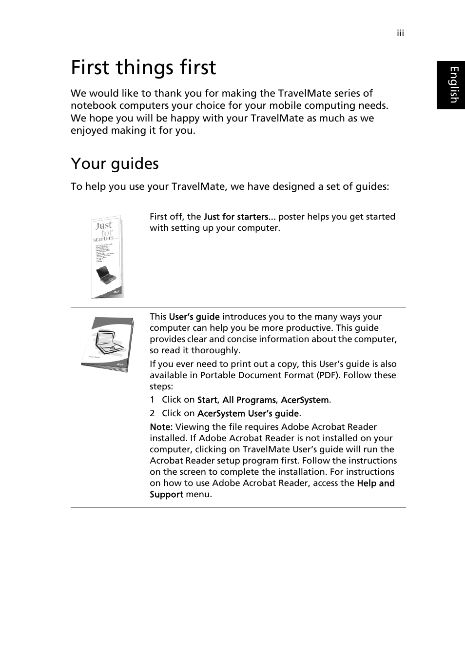 First things first, Your guides | Acer 3200 Series User Manual | Page 3 / 90