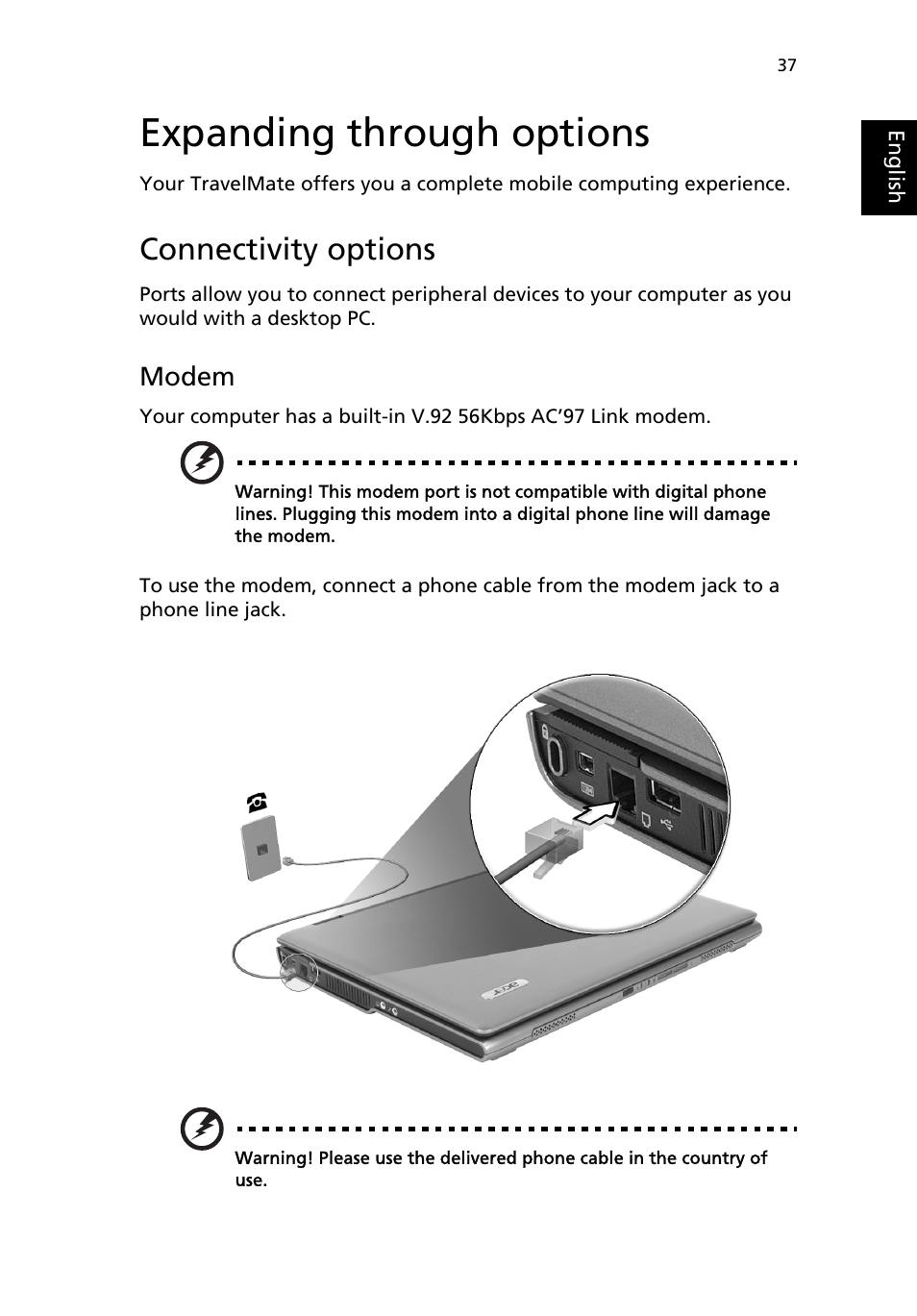 Expanding through options, Connectivity options, Modem | Acer 3200 Series User Manual | Page 45 / 90