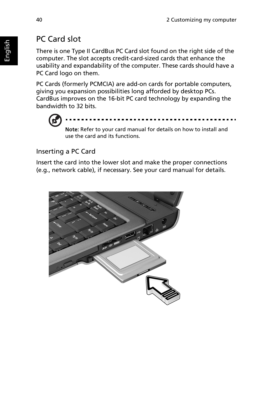 Pc card slot | Acer 3200 Series User Manual | Page 48 / 90